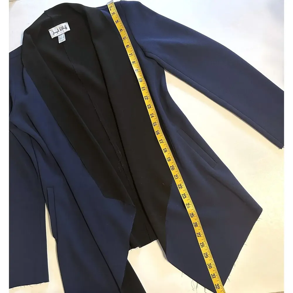 Joseph Ribkoff Vintage Open Jacket Womens Size 4 Blue Black Raw Edges Blazer